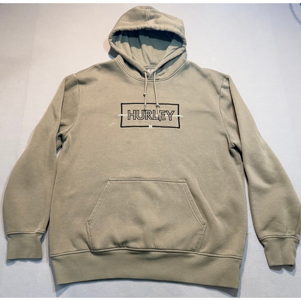 Hurley Mens Hoodie Box Logo Embroidered‎ Pullover Sage Green Large